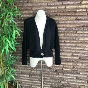 Ann Caron by Annette Pyes Vintage 80s Black Chunky Knit Cardigan Sweater